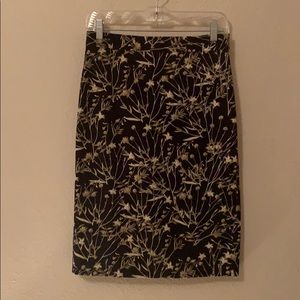 Black pencil skirt w/ green/yellow floral pattern
